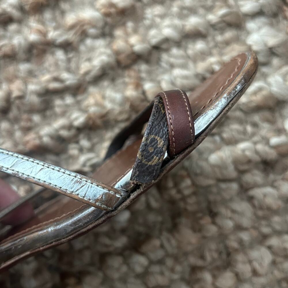 Louis Vuitton Sandals 41/US11 Brown Gold Monogram Strappy READ Repair Project - Picture 3 of 16